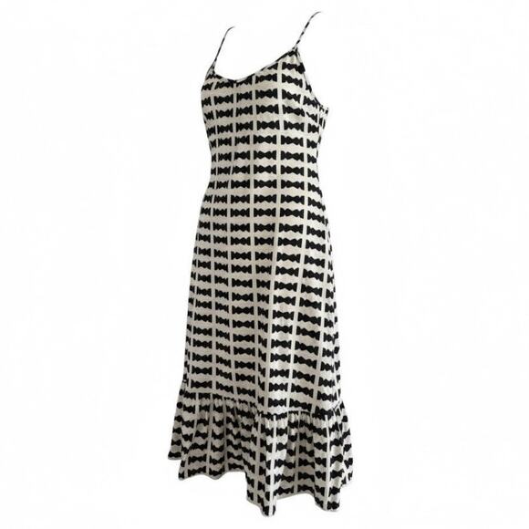 Bel Kazan Bow Print Maxi Dress Black White Ruffle Hem Boho Resort large - Picture 2 of 16